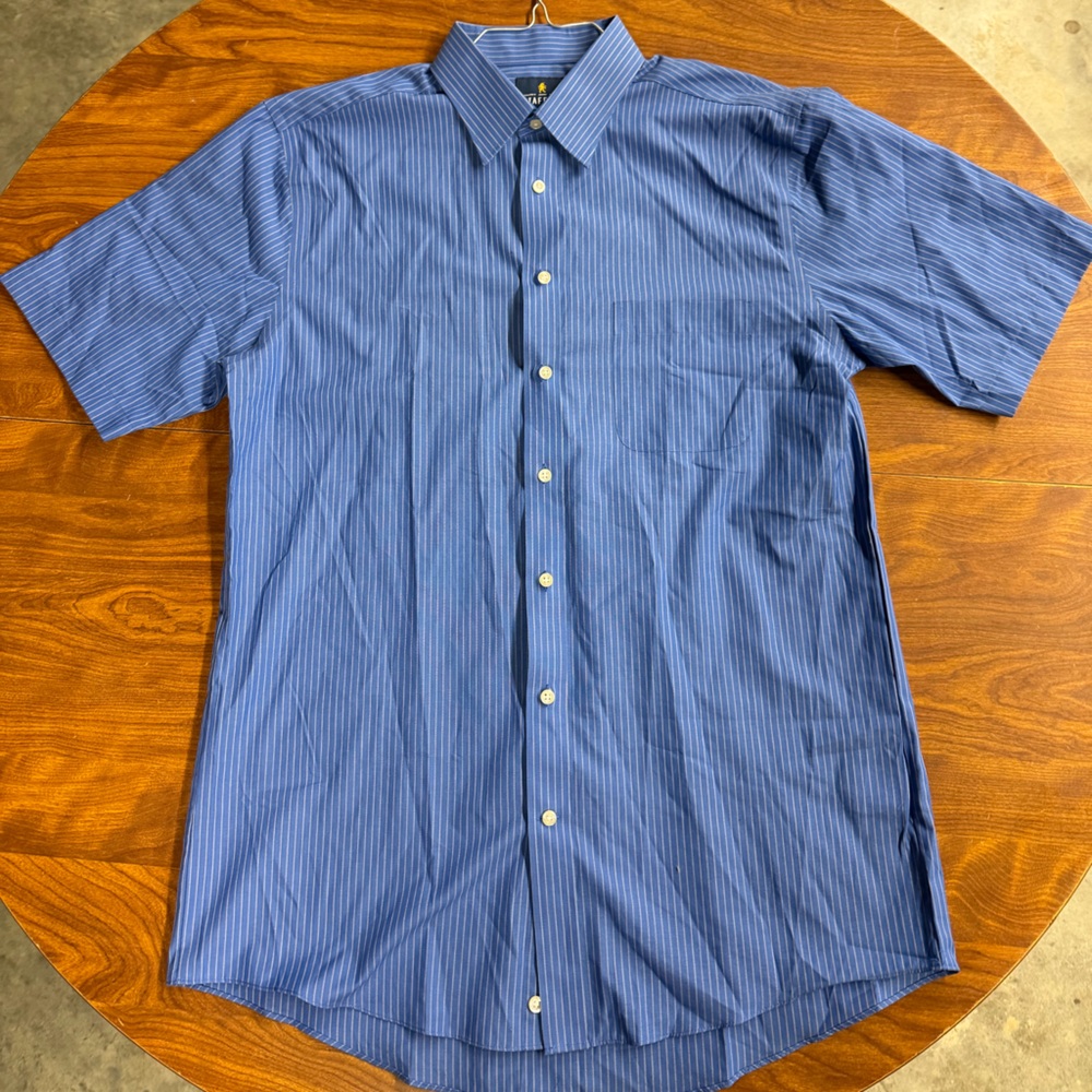 Stafford Men's Navy Pinstripe Button Down Shirt